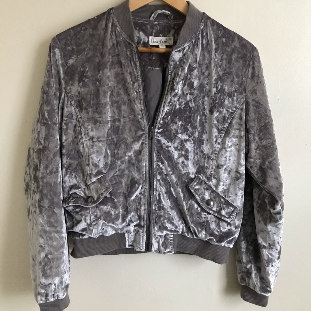 Cloud Chaser Gray Velvet Bomber Jacket